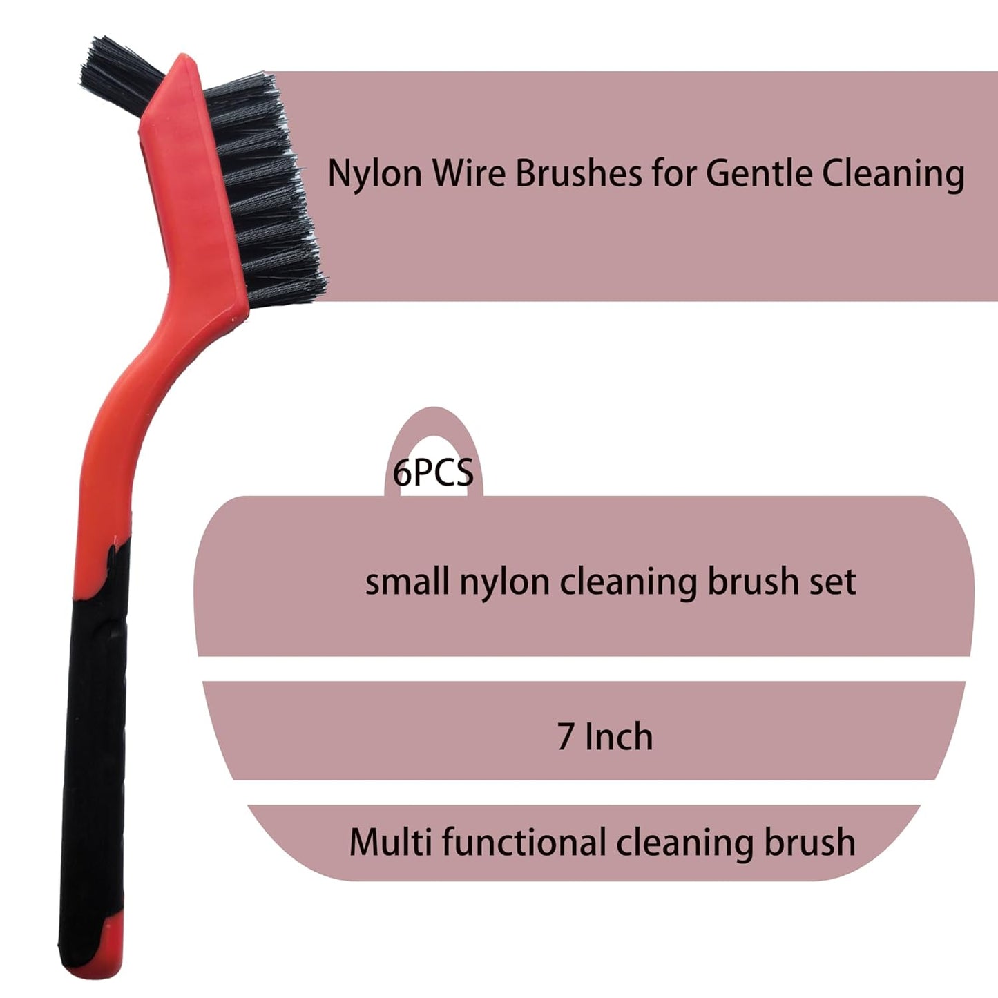 6-Pack Nylon Cleaning Brushes - Non-Scratch Nylon Bristles for Delicate Surfaces & Daily Cleaning | Ergonomic Grip with Mini Head & Hanging Hole