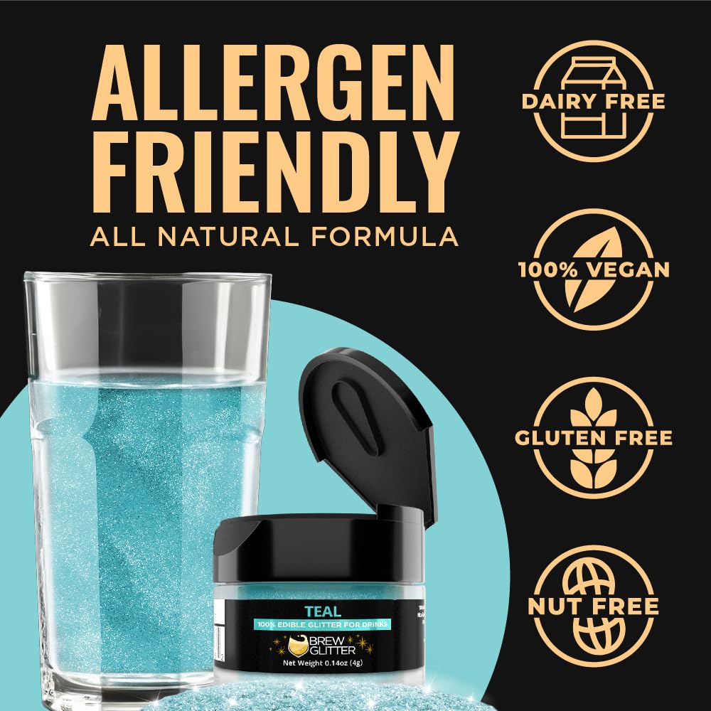 Brew Glitter Teal Edible Drink Glitter 1x 4g Jar for Cocktails, Beer, & Beverages