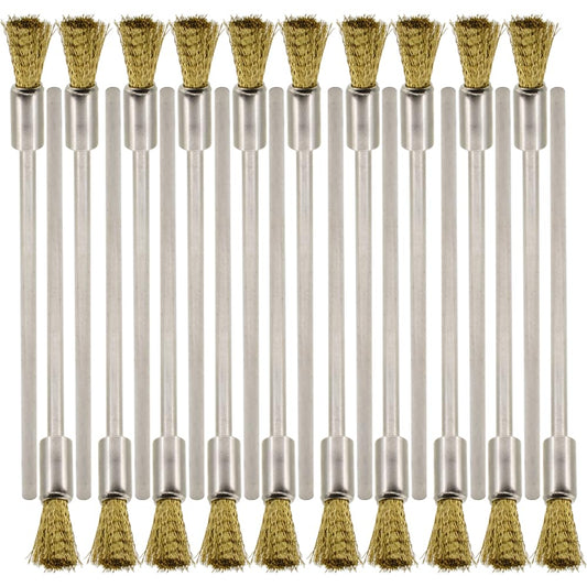20PCS Brass Wire Brushes with Extended Handle - Metal Rust Removal, Polishing, Cleaning - 6mm Diameter, 1/8″ (3mm) Shaft, 100mm Length - Removes Burrs, Dust, and Oxide Layer - Rotary Tool Accessories
