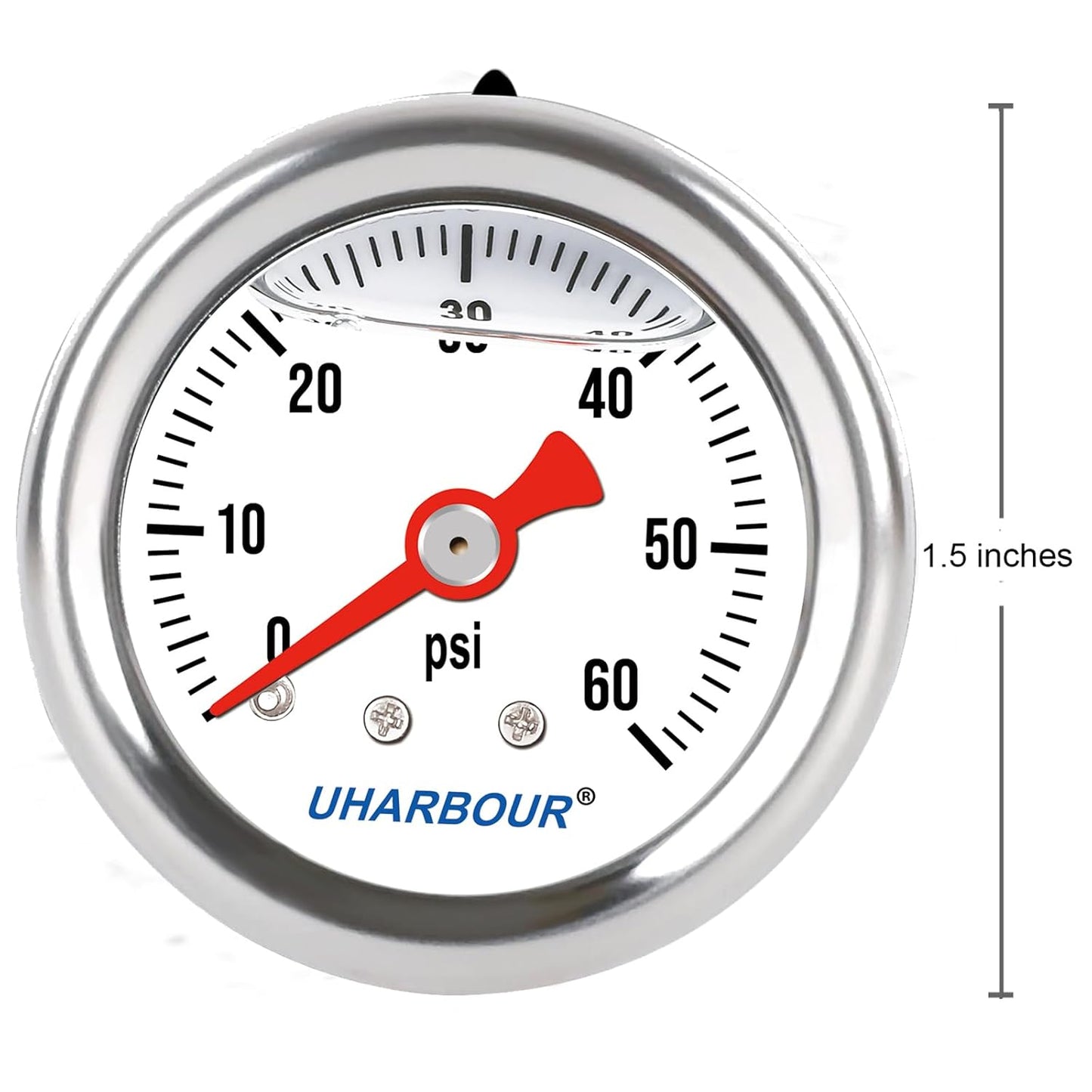 Glycerin Filled Pressure Gauge with 304 Stainless Steel Case, 1-1/2" Dial Size, 0-60Psi, High Accuracy, 1/8" NPT Center Back Mount