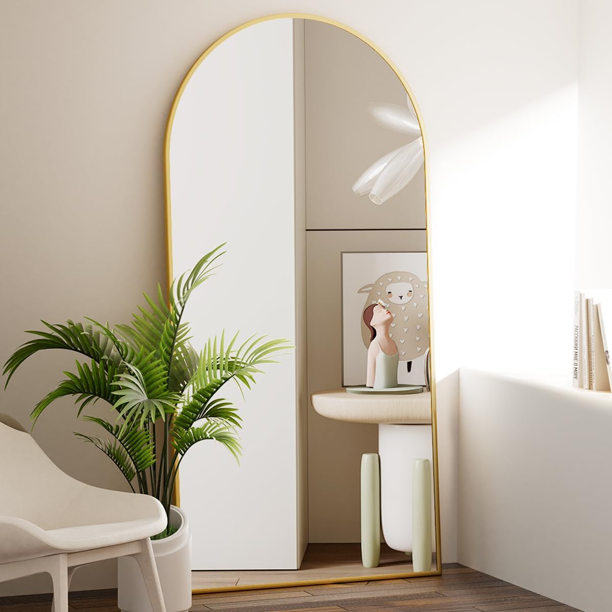 VooBang 24 x 65 inch Arched Full Length Mirror, Gold Arch Floor Mirror Full Length with Stand, Full Body Standing Mirror for Living Room, Bedroom, Hanging or Leaning Against The Wall