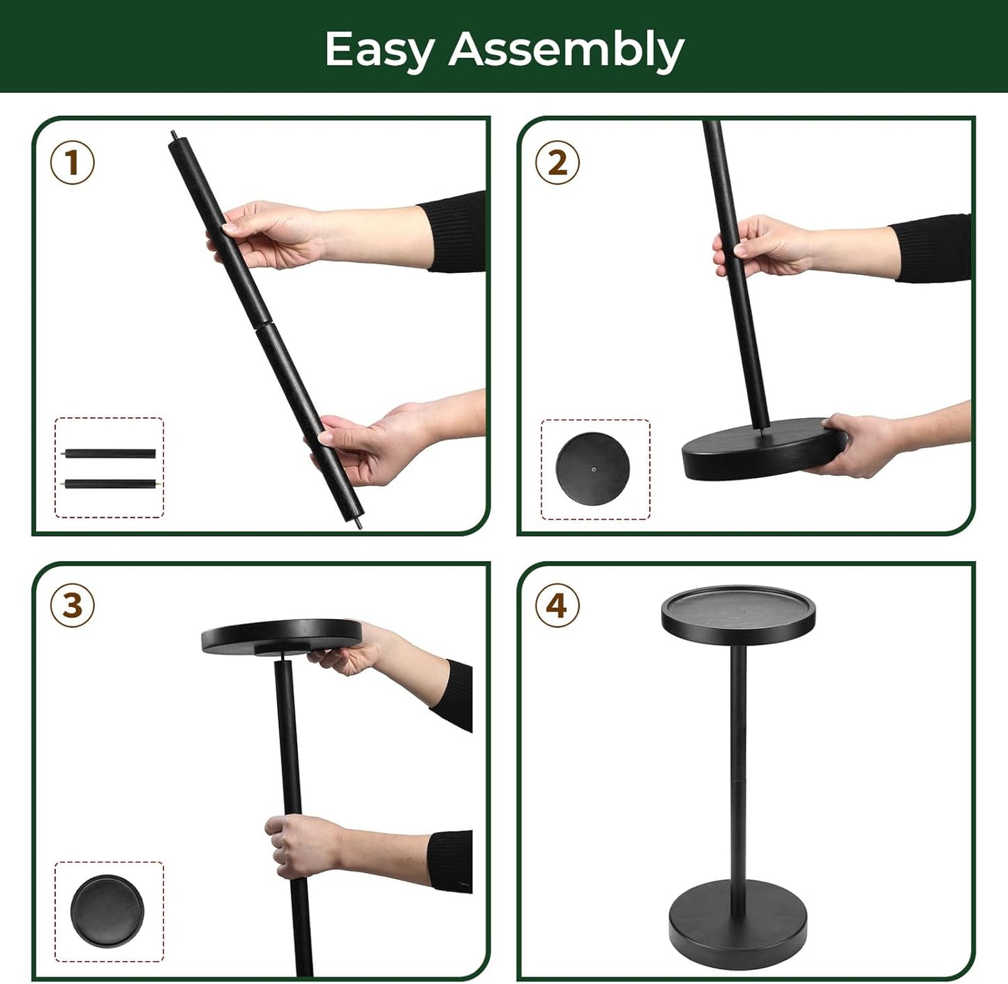 Solid Wood Pedestal Side Table Black Color, Drink Pedestal, End Corner Table Small Round Martini Table