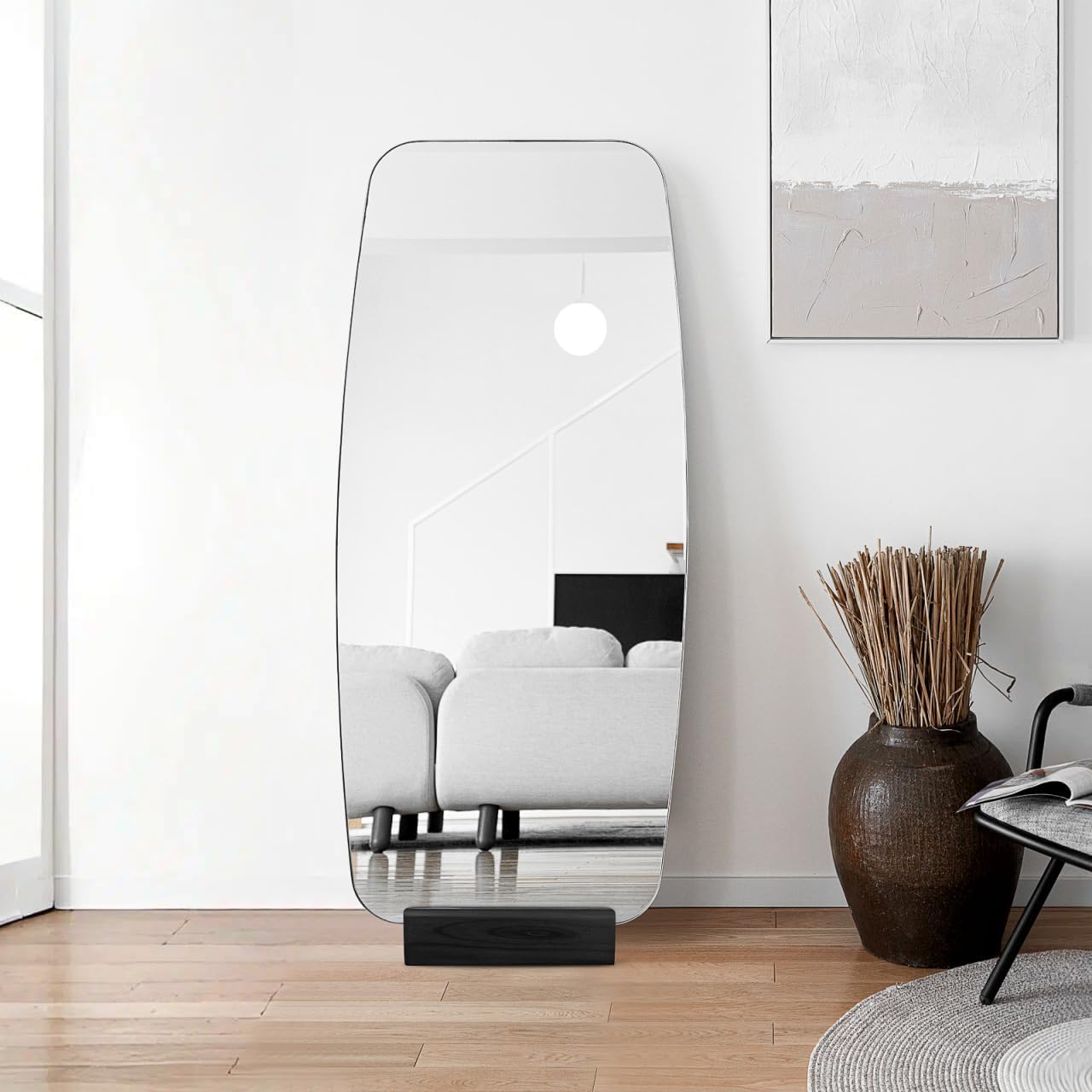 Baluue Wooden Mirror Stand Multi-Use Floor Mirror Support Base, Anti-Slip Wooden Holder for Full Length Ideal for Home Decor and Daily Use 9.84 X 2.95 X 2.67 Inches, Black