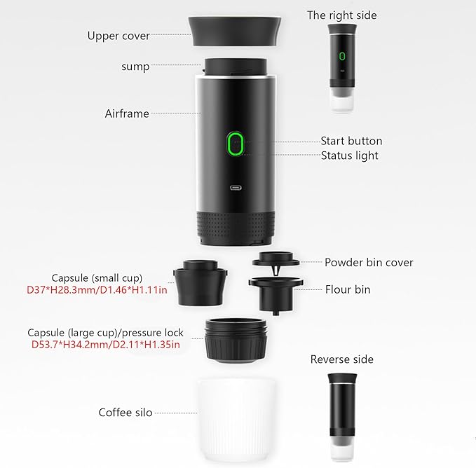 Irishom Portable Coffee Machine, 3 in 1 Cordless Electric Coffee Maker, Work with Capsule and Ground Coffee, Cold Brew and Heating Coffee Maker with 150ml Cup