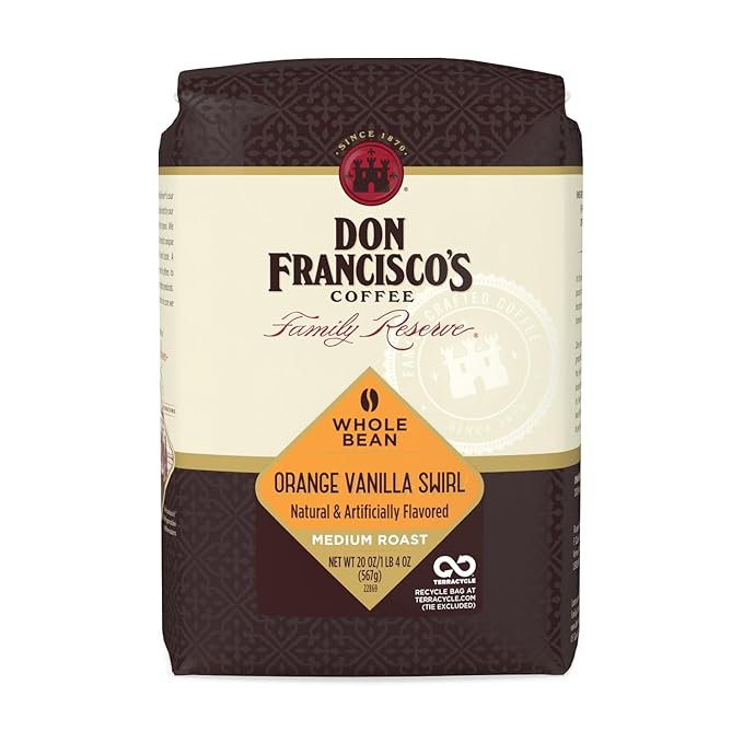 Don Francisco's Orange Vanilla Swirl Whole Bean Coffee, Medium Roast – Flavored 100% Arabica,20 oz Bag, Premium Coffee for Drip, Pour Over & French Press