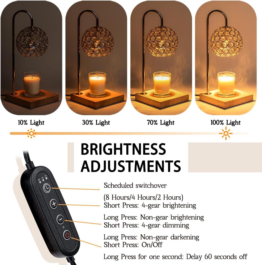 Candle Warmer Lamp with Timer, Round Diamond Home Decor Gifts for Mom Women, Gold Diamond Lamp, Western Bedroom Accessories, Birthday Gifts for Women, Wax Warmer for Jar Candles