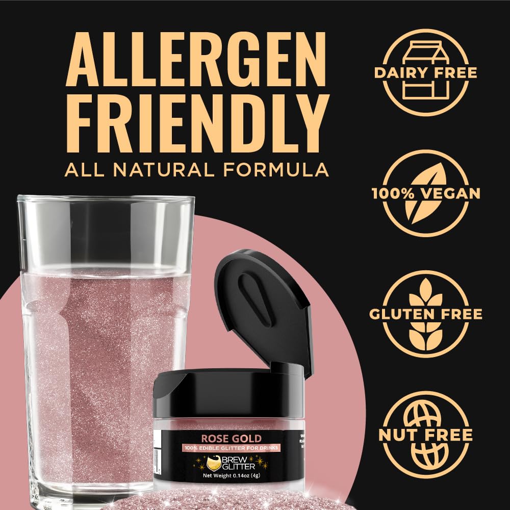 Brew Glitter - Rose Gold Edible Drink Glitter 1x 4g Jar for Cocktails, Beer, & Beverages