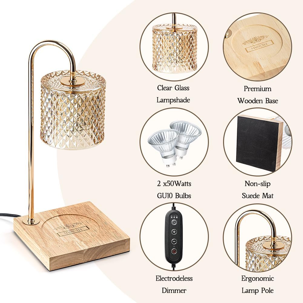 Lamp Candle Warmer with Timer, House Warming Gifts New Home, Candle Wax Warmer, Aesthetic Room Home Bedroom Decor, Amber Lozenge Diamond