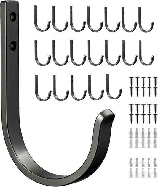 20-Pack Wall Hooks for Hanging Towel/Coat - 22LB Screw in Metal Hanger Wall Mount, for Outdoor, Closet, Door, Bathrooms, for Backpack, Robe, Black
