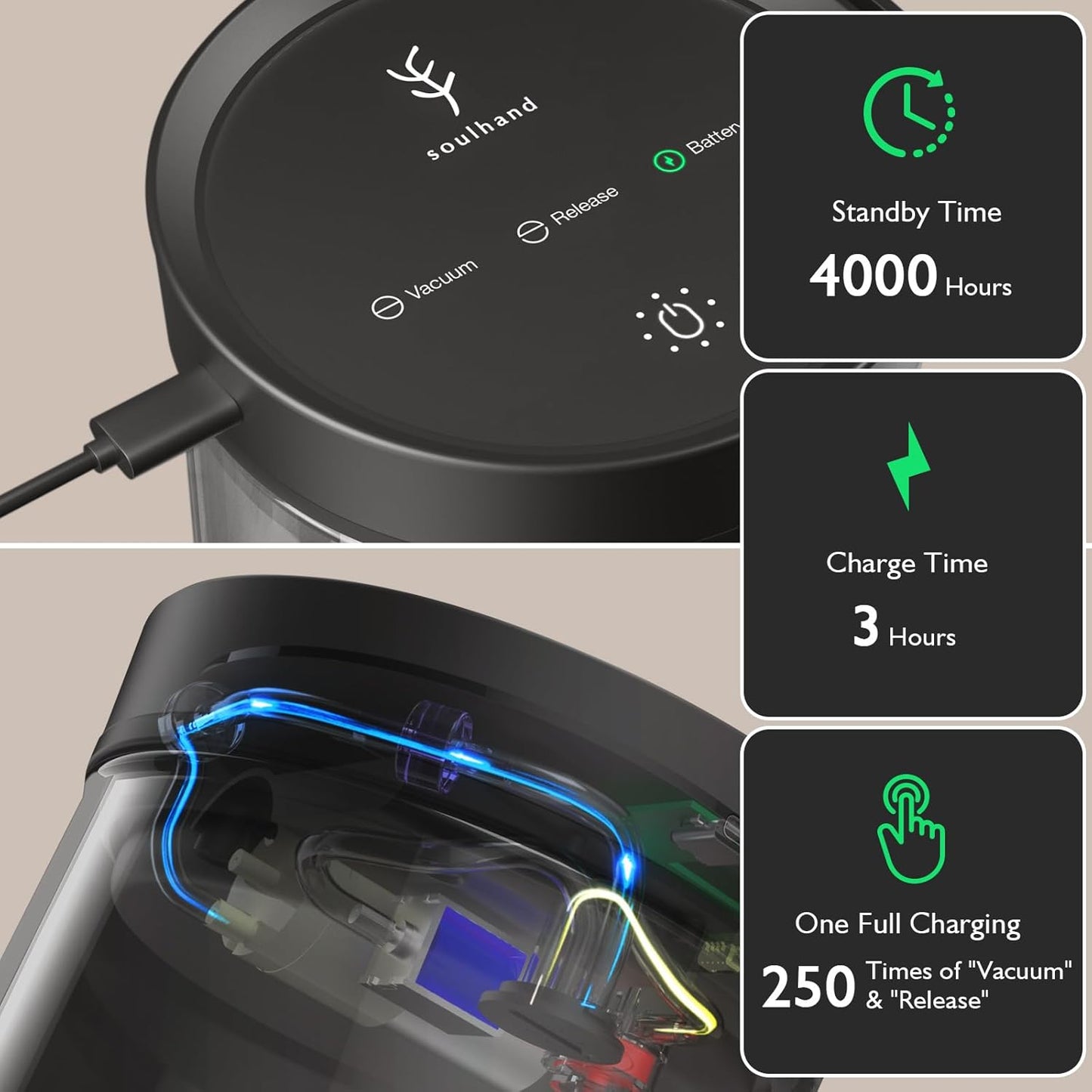 SOUL HAND Vacuum Coffee Canister Automatic Airtight Coffee Containers & Food Storage, Glass Coffee Jar with Spoon, Touch Screen Coffee Storage Container for Coffee Beans/Sugar/Nuts 1.6 L