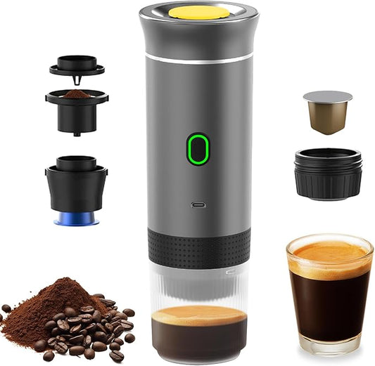 Irishom Portable Coffee Machine, 3 in 1 Cordless Electric Coffee Maker, Work with Capsule and Ground Coffee, Cold Brew and Heating Coffee Maker with 150ml Cup