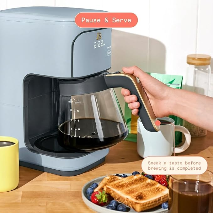 Beautiful 12-Cup Programmable Coffee Maker – Auto Brew, Digital Timer, Glass Carafe (Cornflower Blue)