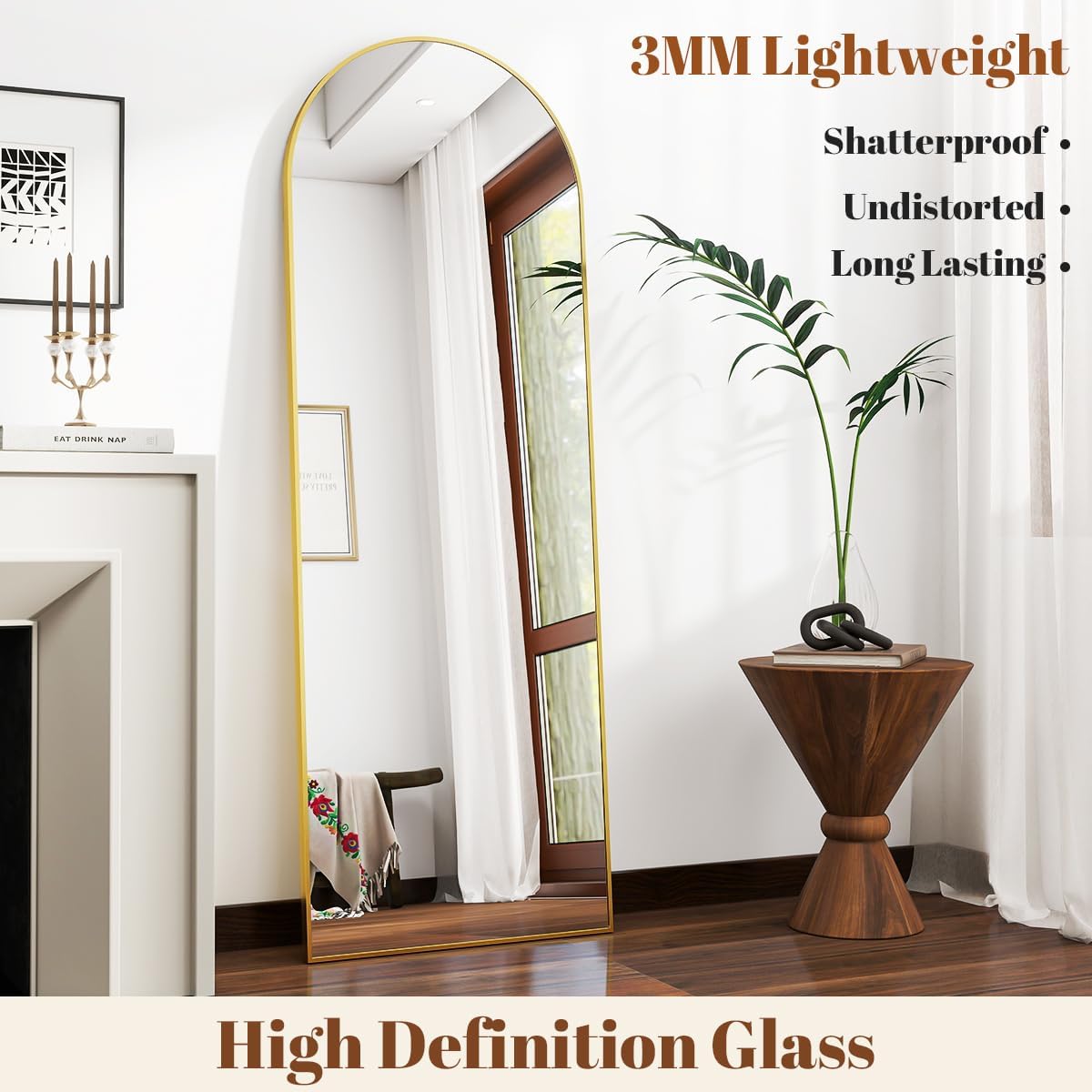 VooBang 18 x 58 inch Arched Full Length Mirror, Gold Arch Floor Mirror Full Length with Stand, Full Body Standing Mirror for Living Room, Bedroom, Hanging or Leaning Against The Wall