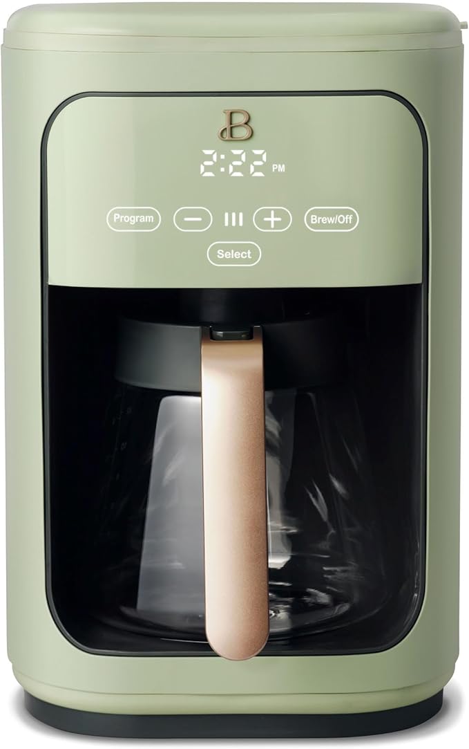 Beautiful Coffee Maker, 14-Cup, Touch Display, Programmable, 1200W, Stainless Steel, Keep Warm, 24h Timer dishwasher-safe (Sage Green)