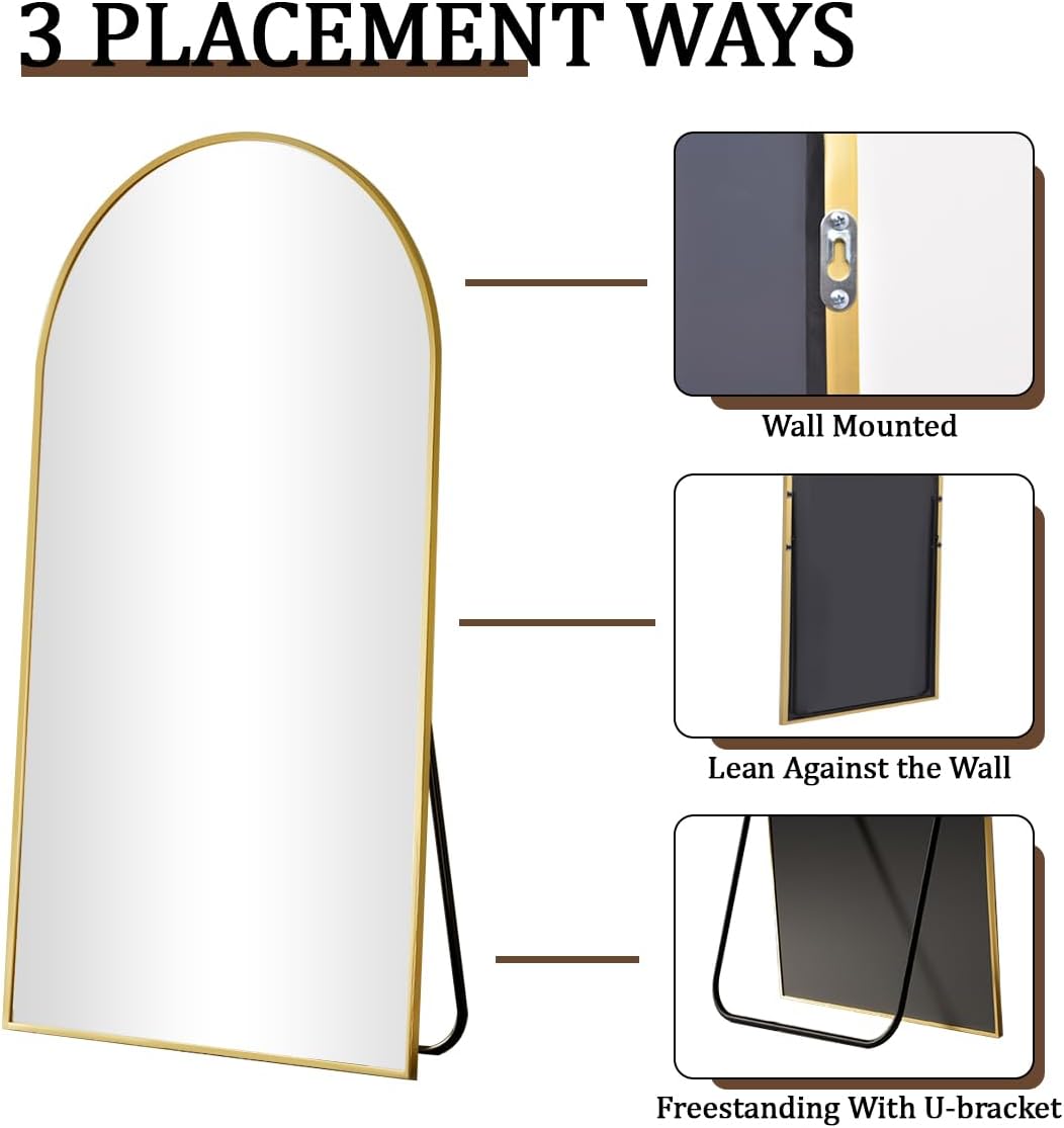 VooBang Oversized Full Length Mirror, 76" x 34" Arch Floor Mirror with Stand, Aluminum Alloy Frame Full Body Mirror for Bedroom Bathroom Living Room Decor, Gold