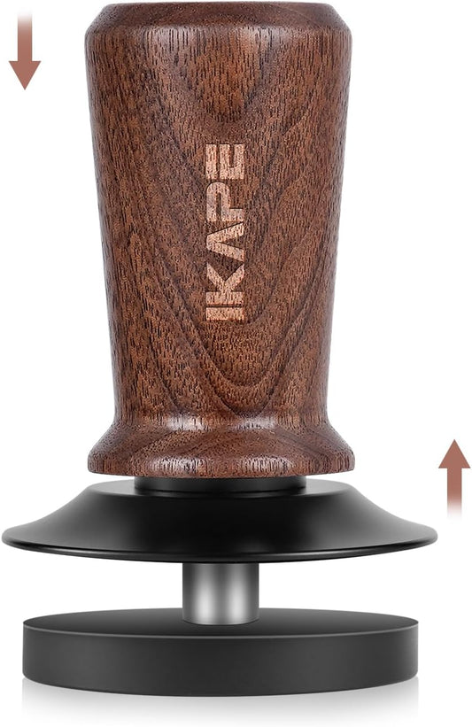 IKAPE 51mm Espresso Tamper, Spring-loaded Calibrated Tamper with Walnut Handle, Titanium Ripple Plating Base, Fits for 51 Espresso Machine Bottomless Portafilter