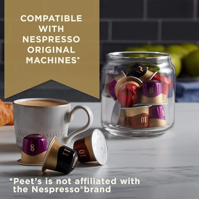 Peet's Coffee, Dark Roast Espresso Capsules, Compatible with Nespresso Original Machine - Ristretto Intensity 10, 100 Count (10 Boxes of 10 Espresso Capsules)