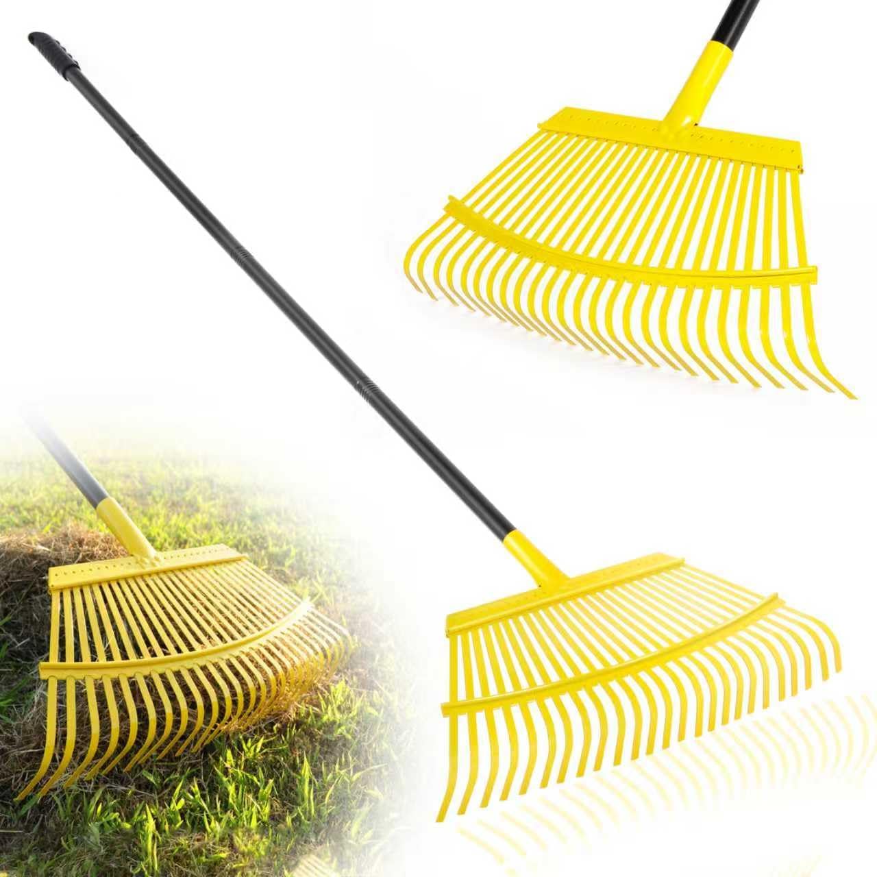 Garden Leaf Rake, 18” Wide Metal Rake with 25 Teeth, 62" Adjustable Long Handle, Heavy Duty Lawn Yard Tool for Leaves, Grass, Shrubs, Debris, Pine Needles, Garden Cleanup Tools for Backyard