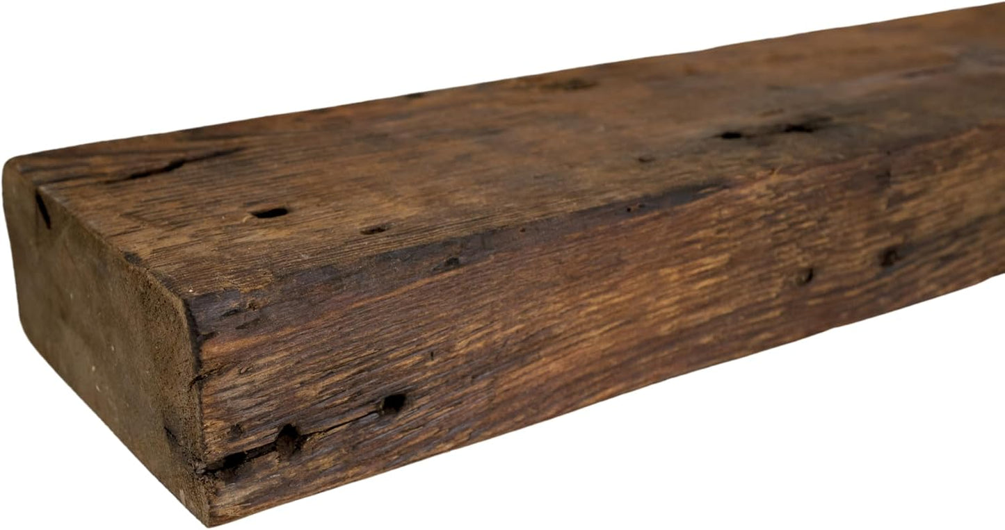 Modern Timber Craft Reclaimed Wood Fireplace Mantel Shelf | Solid Rustic American Barnwood with Floating Shelf Brackets | 2.75" Thickness | 96" L x 5" D, Rustic Original - Oiled