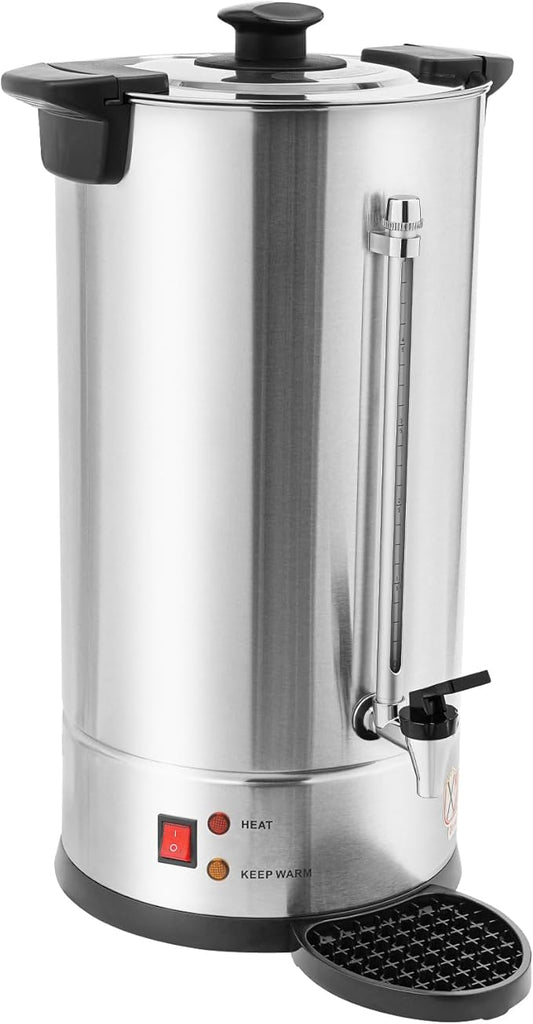 Commercial Electric Coffee Pot 1500W Stainless Steel Coffee Maker Hot Water Dispenser with Drip Tray for Cafes Offices Gatherings, No Temp Control (Silver, 25L)