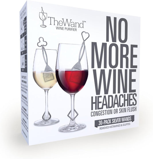 PureWine Wine Wands Purifier, 30 Wine Filters Remover Histamines Sulfite - May Reduce and Alleviate Wine Allergies & Sensitivities - Restores Taste, Perfect Wine Pour, Gifting, Holiday (30 Pack)