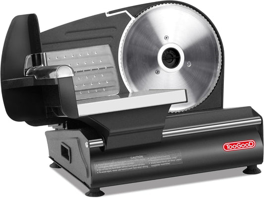 TOOGOOD 7.5" Electric Meat Slicer, with Stainless Steel Blade, Adjustable Thickness Food Slicer Machine for Home Use, Cuts Meat, Ham, Hard Cheese and Deli (Black)