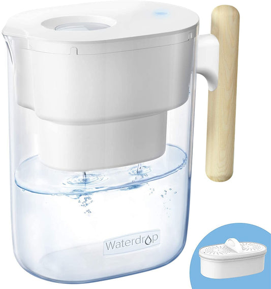 Waterdrop Water Filter Pitcher with 1 Filter, 200-Gallon Long-Life, Chubby 10-Cup Large Water Filter Pitcher, NSF Certified, 5X Times Lifetime, Reduces PFOA/PFOS, BPA Free, White