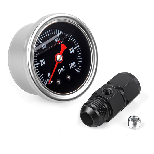 Universal 0-100psi Fuel Pressure Gauge 1/8" NPT Oil Press Gauge with 10AN Male Flare to -10 Female Swivel Fuel Pressure Take Off Fitting Adapter