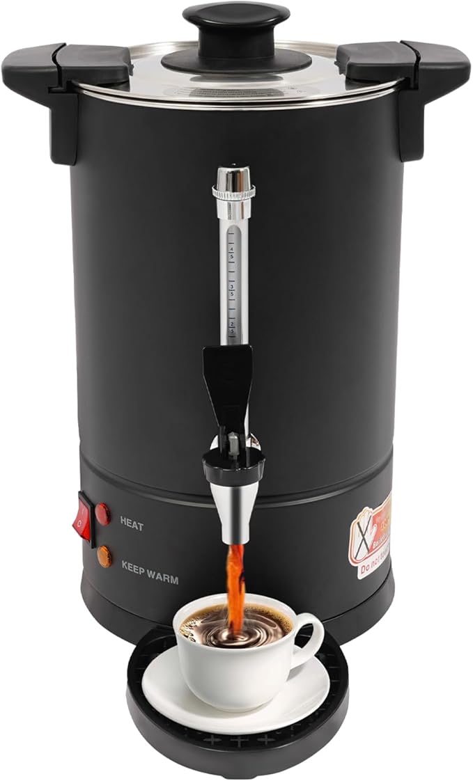 Commercial Electric Coffee Pot 950W Stainless Steel Coffee Maker Hot Water Dispenser with Drip Tray for Cafes Offices Gatherings, No Temp Control (Black, 8L)