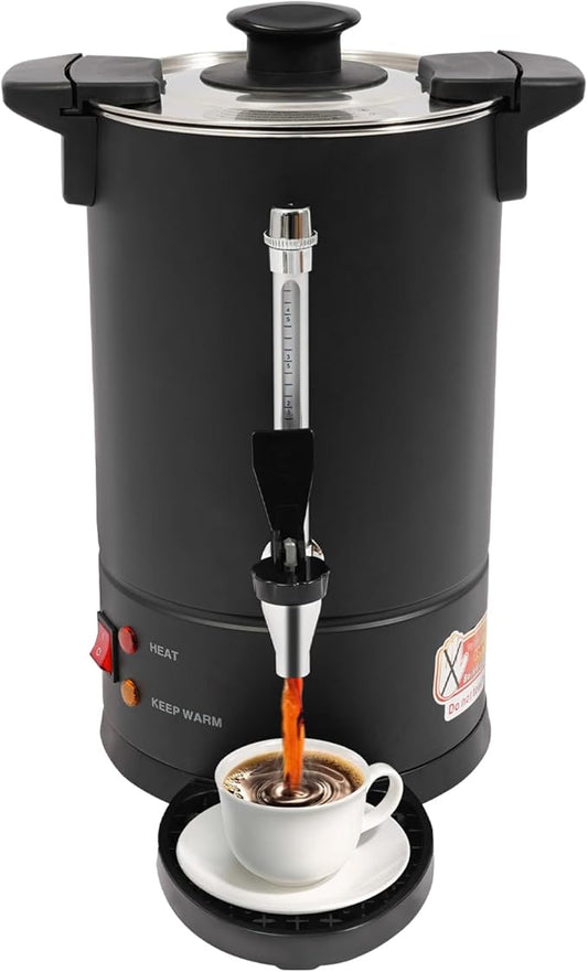 Commercial Electric Coffee Pot 950W Stainless Steel Coffee Maker Hot Water Dispenser with Drip Tray for Cafes Offices Gatherings, No Temp Control (Black, 8L)