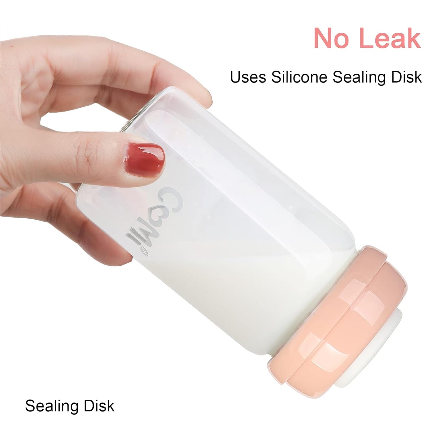 COMI Wide Neck Glass Breastmilk Collection n Storage Bottle, 6oz with Screw Ring Sealing Disk; Re-markable Sealing Disc. BPA Free, Fits Breast Pumps & Nipples (Pink Lids)