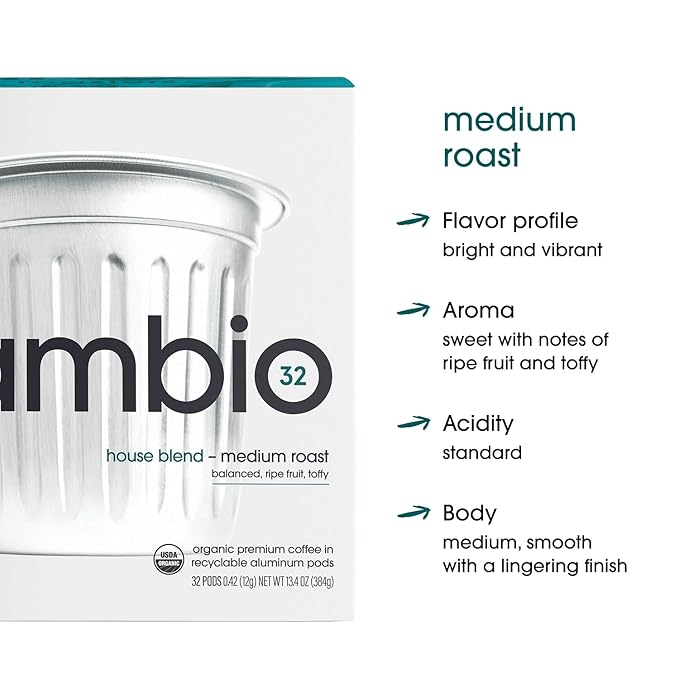 Cambio Roasters House Blend Coffee Pods - New Aluminum Pods, Organic Coffee K Cups, Medium Roast K Cup Coffee, Works With Keurig, 60 Count