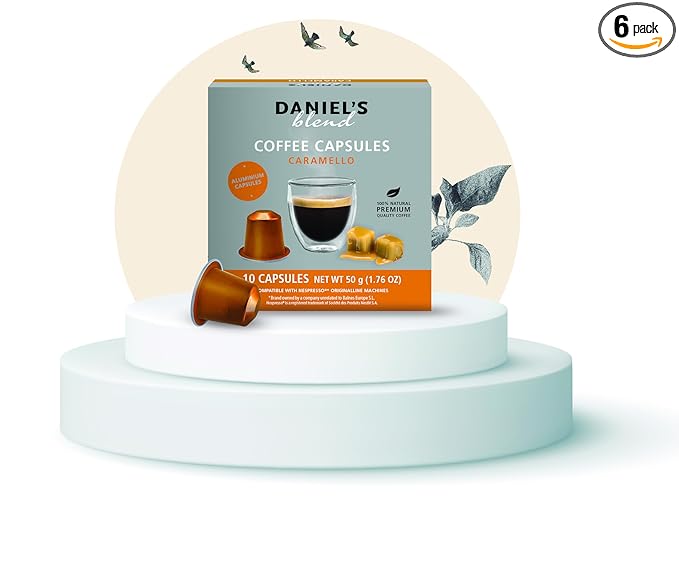 New Daniels Blend Single-Serve Aluminum Coffee Pods Compatible with Nespresso Machine, Kosher Certified, 120 Pods (Caramello, 120 Pods) Flavor Caramel Flavored Infused