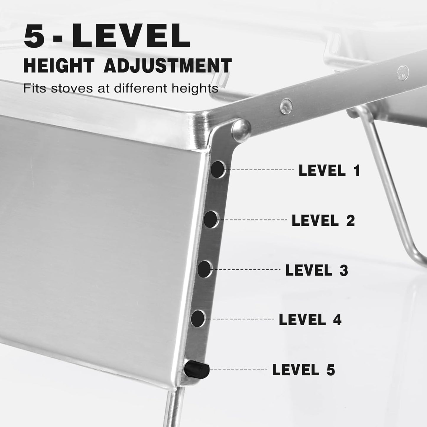 REDCAMP 12" Portable Open Fire Campfire Grill, 304 Stainless Steel Firepit Folding Campfire Grill Grate with Windscreen Height Adjustable Legs and Bag for Outdoor Backpacking Hiking Picnics BBQ