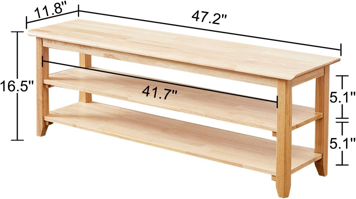 XKZG Storage Bench Wooden Shoe Rack Bench Simple Style Wood Entryway Bench (Natural,47.2")
