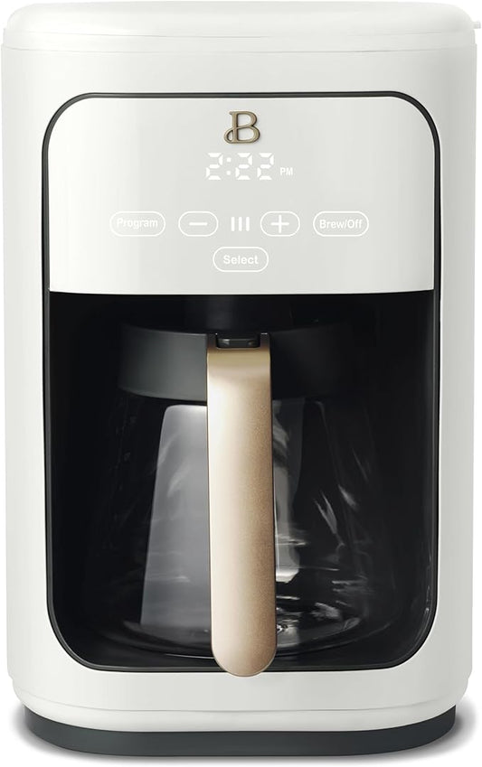 Beautiful Coffee Maker, 14-Cup, Touch Display, Programmable, 1200W, Stainless Steel, Keep Warm, 24h Timer dishwasher-safe (White Icing)