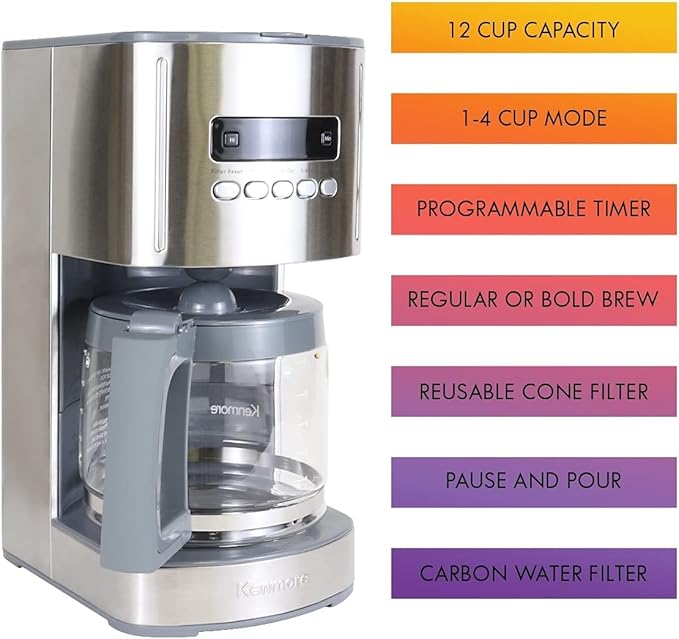 Kenmore 40706 12-Cup Programmable Aroma Control Coffee Maker in Stainless Steel
