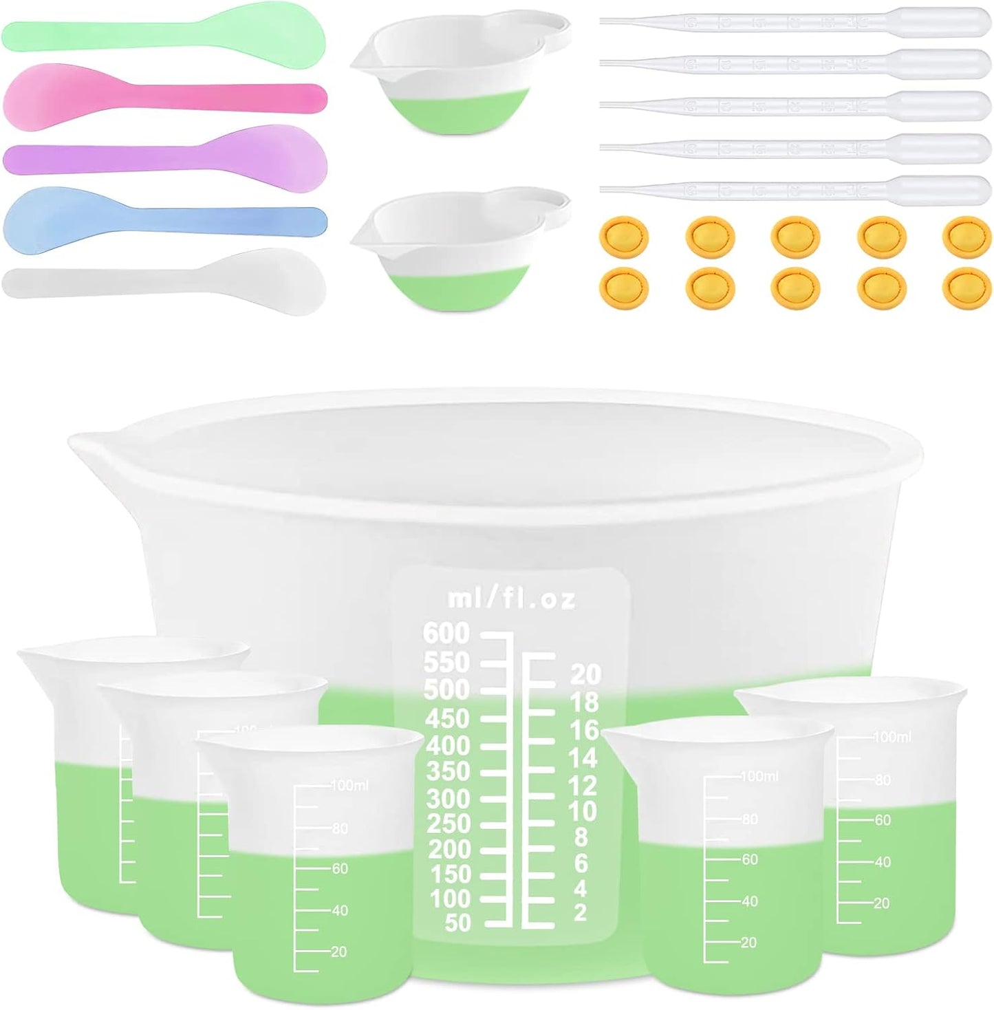 Silicone Measuring Cups for Resin Supplies - Kit With 600ml & 100ml Mixing Cups and Tools for Molds, Epoxy, Cooking, Casting Moulds, Jewelry Making