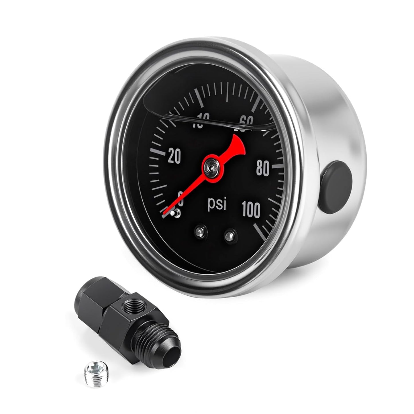 Universal 0-100psi Fuel Pressure Gauge 1/8" NPT Oil Press Gauge with 8AN Male Flare to -8 Female Swivel Fuel Pressure Take Off Fitting Adapter