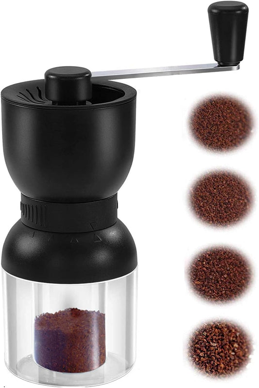 LHS Manual Coffee Grinder with Ceramic Burrs, Hand Coffee Bean Grinder with 2 Containers Adjustable Coarseness for Home, Office and Travelling