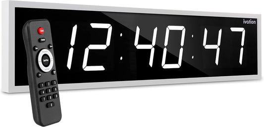 Ivation Oversized 24" Large Digital LED Clock | Big Digital Clock w/Multi-Function Display – Stopwatch, Timer, Alarms, Temp & Date | 6 Brightness Levels, Time Memory & Remote (White)