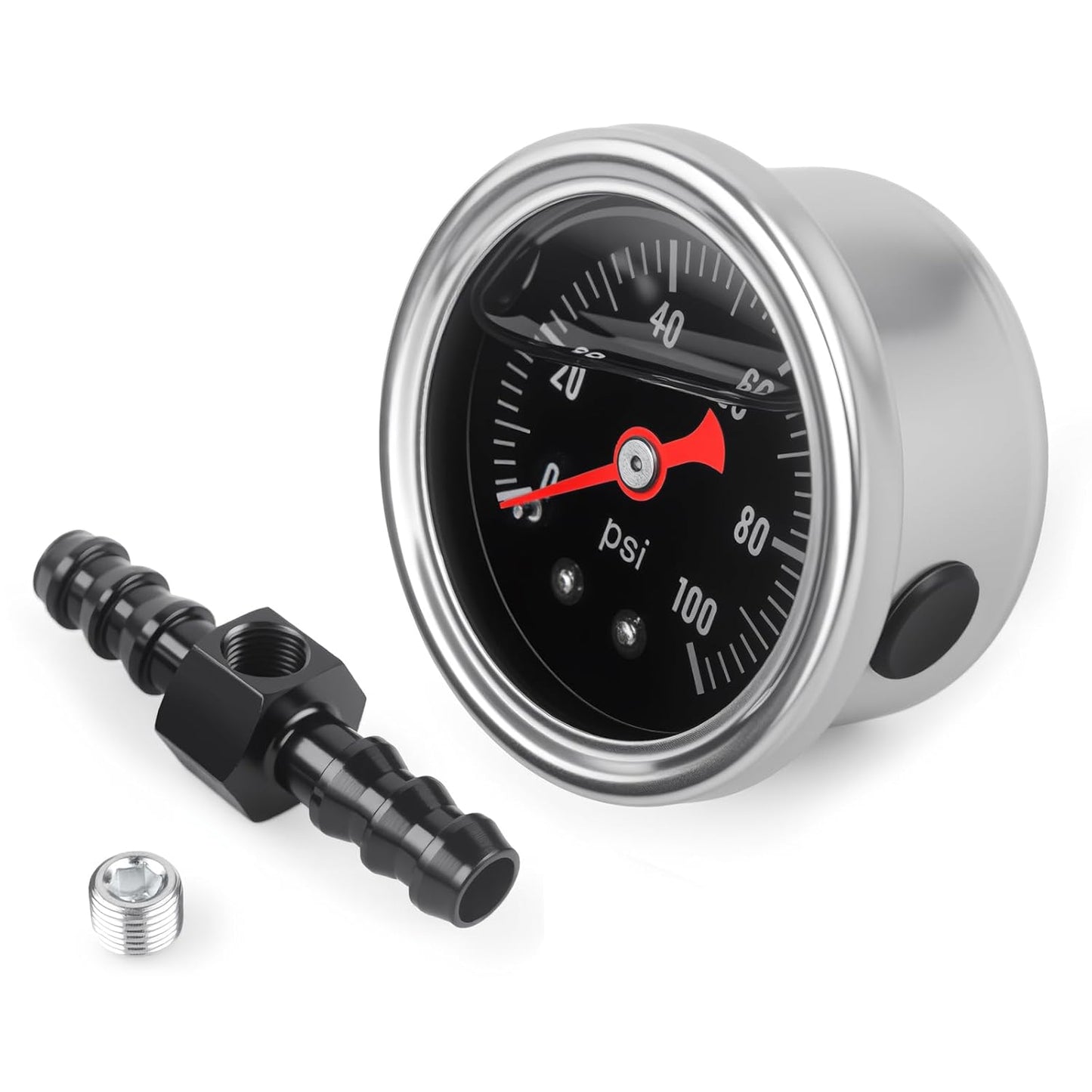 Universal 0-100psi Fuel Pressure Gauge 1/8" NPT Oil Press Gauge with 3/8" Barb Inline Fuel Pressure Gauge Fitting Adapter