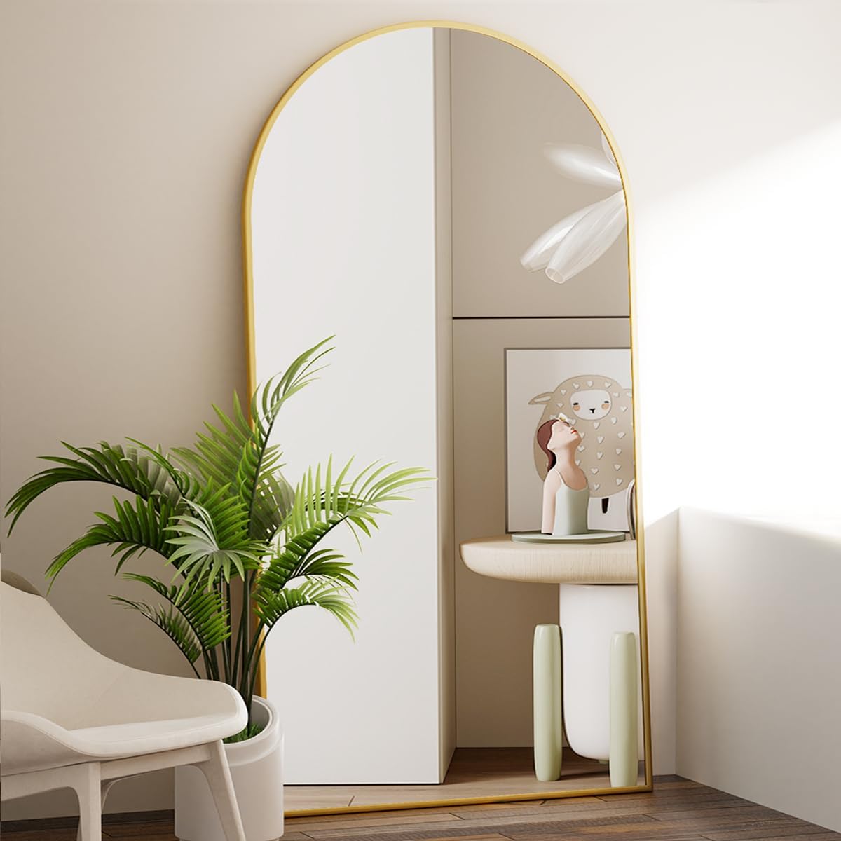 VooBang Oversized Full Length Mirror, 76" x 34" Arch Floor Mirror with Stand, Aluminum Alloy Frame Full Body Mirror for Bedroom Bathroom Living Room Decor, Gold