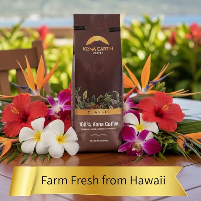 KONA EARTH 100% Kona Peaberry Coffee, Classic Dark Roast, Whole Bean, 1 lb (16oz) Farm-Direct Authentic Hawaiian Kona Coffee beans from Hawaii’s Big Island, Micro-Batch-Roasted