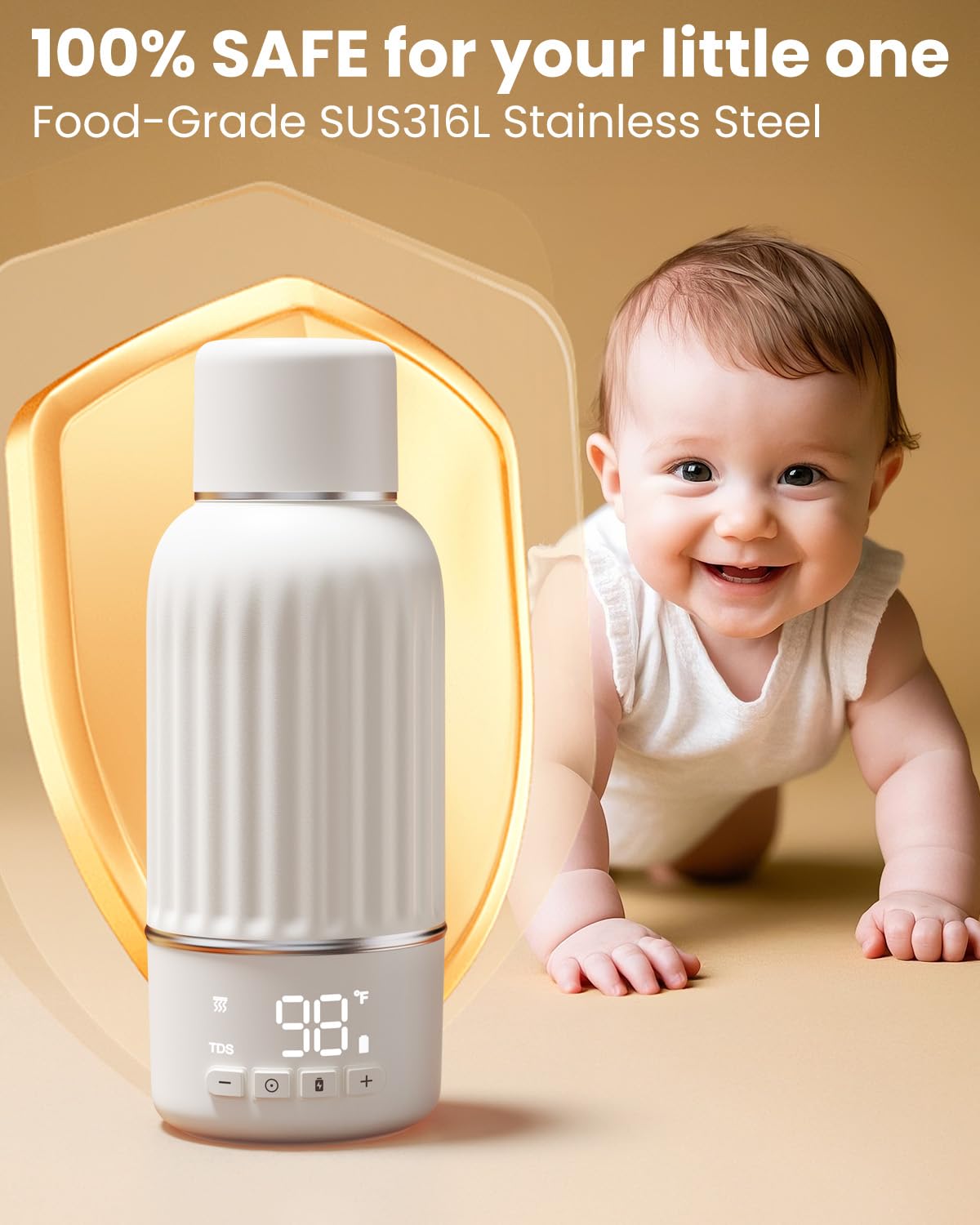 Portable Bottle Warmer for Travel, 2.5 Min Fast Heating for Breast Milk and Formula, Portable Milk Warmer with 10400mAh Long Battery, 17oz Large Capacity, Fast Charging Baby Bottle Warmer