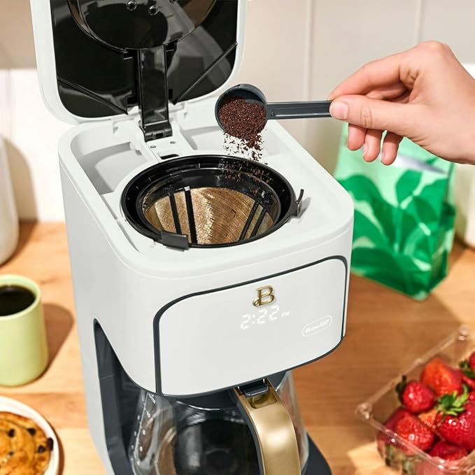 Beautiful 12-Cup Programmable Coffee Maker – Auto Brew, Digital Timer, Glass Carafe (White Icing)