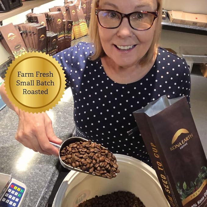 KONA EARTH 100% Kona Coffee, Classic Medium Roast, Whole Bean (8oz) Farm-Direct, Authentic Hawaiian Kona Coffee beans from Hawaii’s Big Island, Micro-Batch-Roasted