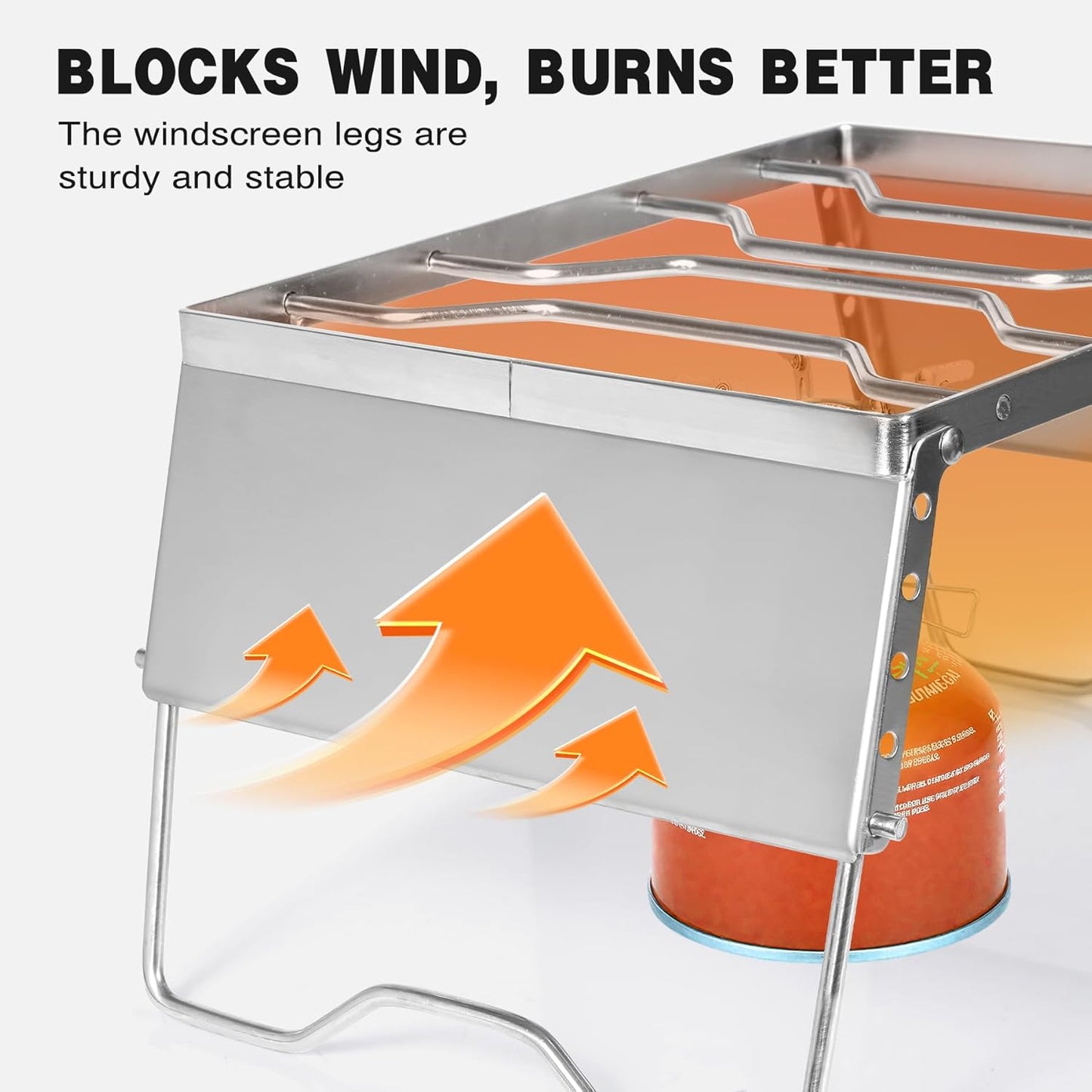 REDCAMP 12" Portable Open Fire Campfire Grill, 304 Stainless Steel Firepit Folding Campfire Grill Grate with Windscreen Height Adjustable Legs and Bag for Outdoor Backpacking Hiking Picnics BBQ