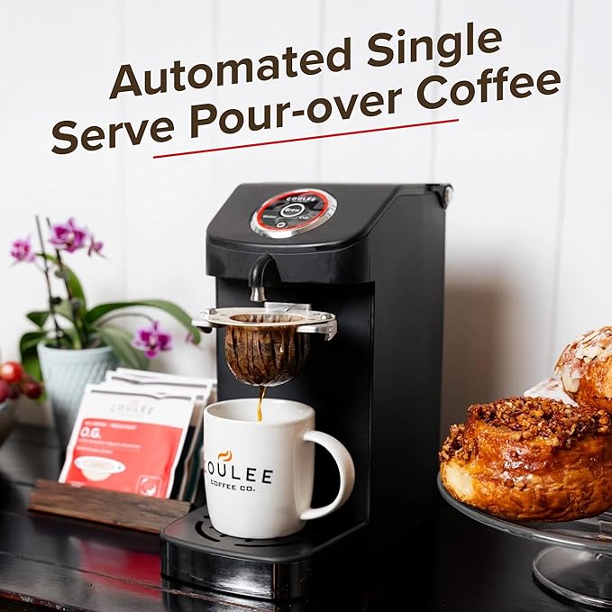 SWIRL Single Serve Coffee Maker, Electric Kitchen Appliances, Use with Cups or Mugs, Includes 20 EcoPour Compostable Coffee Filters, Automated Pour Over, Black, Variety Pack