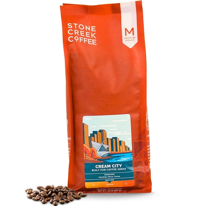 Stone Creek Coffee Medium Roast Whole Bean Coffee – 2 LB (Pack of 1) – Specialty Smooth and Sweet Fresh Roasted Coffee Beans with Fruity/Chocolate Tasting Notes, Cream City